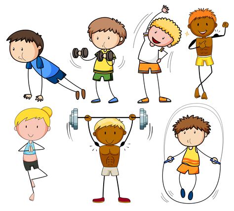 A Set Of Doodle Kids Exercise 444421 Vector Art At Vecteezy