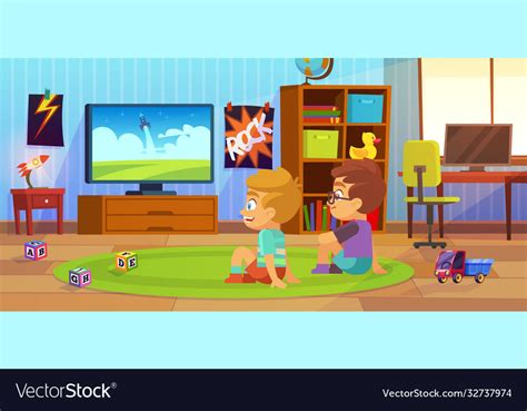 Kids Watch Tv Children Interior Child Boy Vector Image