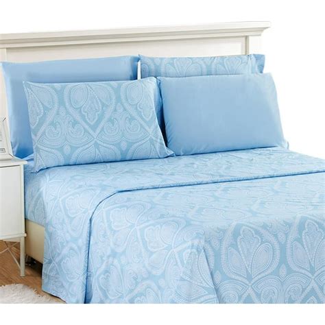 Paisley Printed Microfiber King Size Bed Sheets Blue King Deep Pocket Fitted Flat Sheets