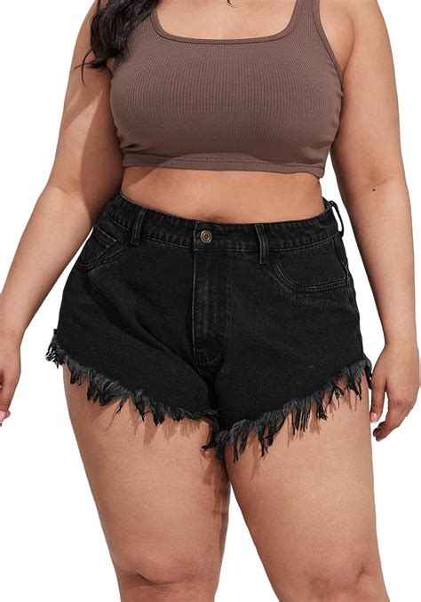 Milumia Womens Plus Size Raw Hem Denim Shorts Zip Up Booty Jeans Shorts With Pockets At Amazon