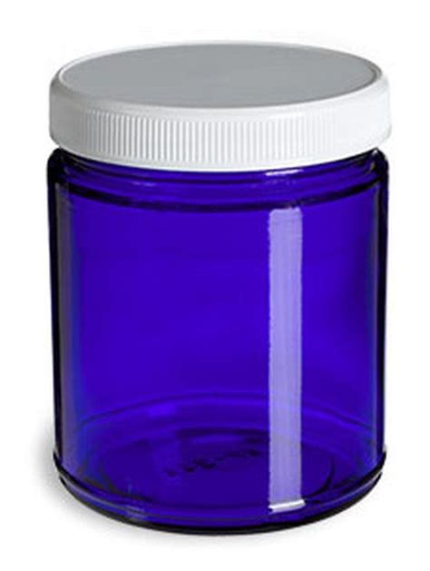 9 Oz Cobalt Blue Straight Sided Glass Jar With White Lid Glass Jars Blue Glass Jar Cobalt Blue