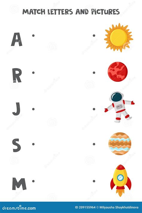 Match Space Pictures And Letters Educational Logical Game For Kids