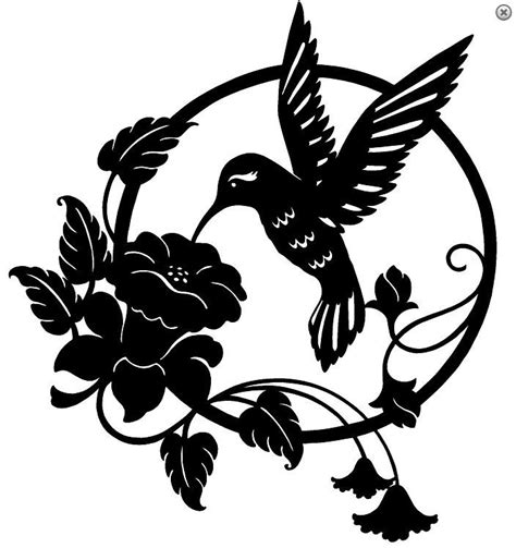 A Black And White Drawing Of A Humming Bird Flying Over Flowers With