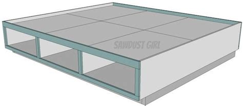 Easy diy wooden bed frame platform made from framing lumber. Cal King Platform Storage Bed - Sawdust Girl®