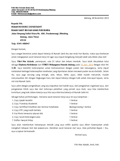 Misalnya, sebagai admin, satpam (security), sopir (driver), sales, cleaning service. Contoh Surat Lamaran Kerja Di Klinik Bidan - Berbagi Lamaran