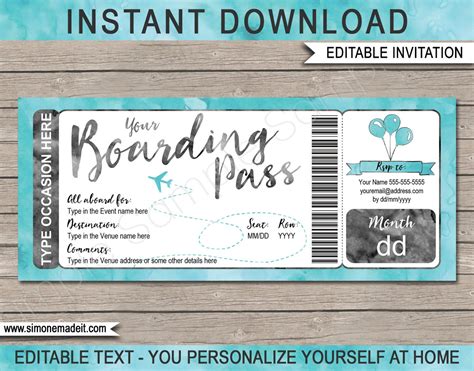 Boarding Pass Invitation Template Printable Destination Plane Ticket Invite