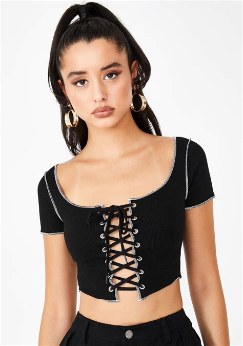 Poster Grl Lace Up Crop Top Tee Black Dolls Kill Cropped Tops Crop