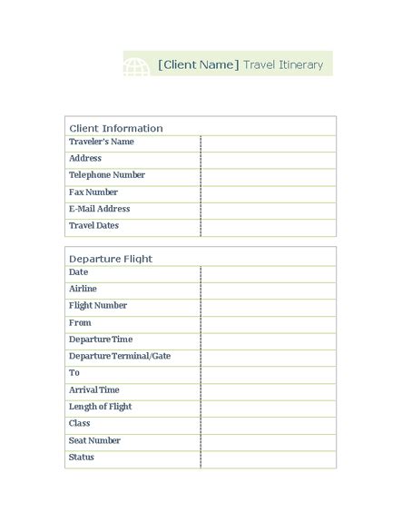 Itinerary Template Word Templates Ms Office Templates