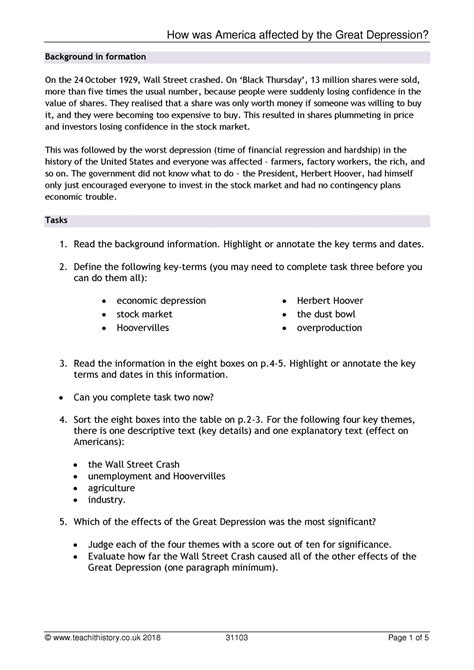 • factors involved in developing depression • key points to remember • where to get more information. KS4 | GCSE | Worksheet | Effects of the depression