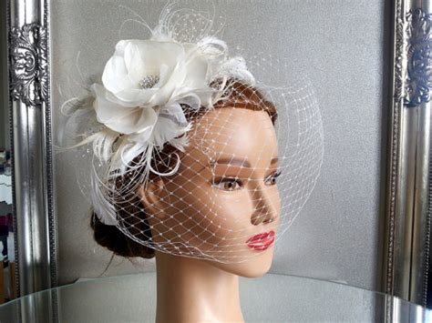 Birdcage Veil Vintage Style Wedding Headdress Ivory Champagne Wedding