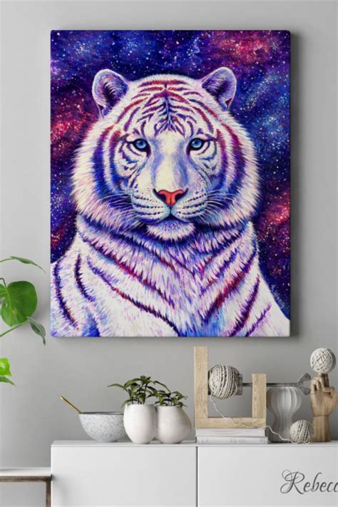 Cosmic White Tiger Painting Available As Art Print Rebecca Wang Art