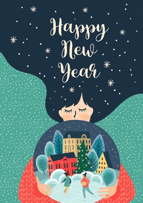 premium vector christmas and happy new year illustration with cute woman Рождественские