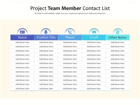 Project Team Member Contact List Presentation Graphics Presentation