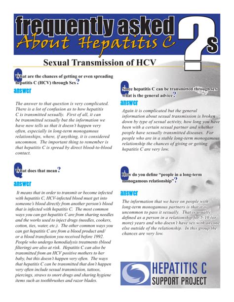 Frequently Asked Questions About Sexual Transmission Of Hepatitis C