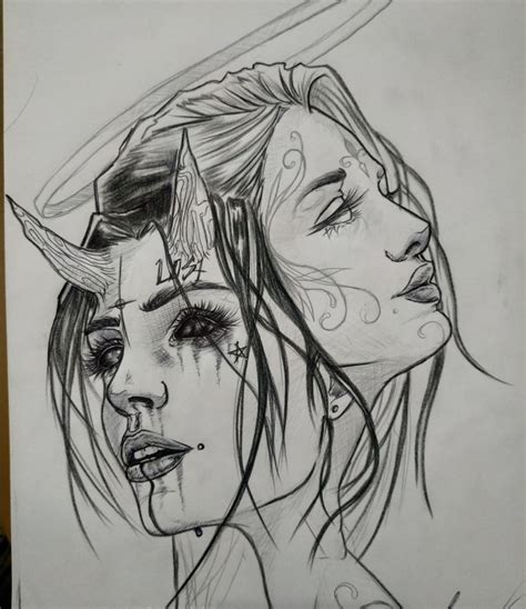 Angel And Demon Face Art Drawing Dark Art Tattoo Tattoo Art Drawings