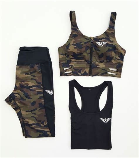 fit army gym outfit sets military camouflage and black legging camo sports bra