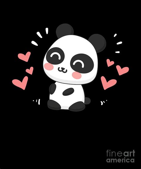 Cute Panda With Love Hearts Drawing By Noirty Designs Pixels