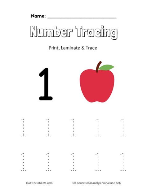 Tracing Numbers 1 Worksheets For Preschool And Kindergarten Tracing