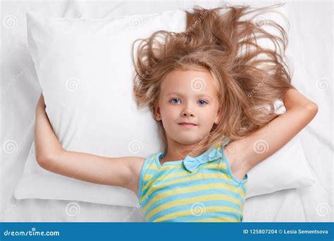 Children Awakening And Bed Time Concept Little Adorable Relaxed Girl