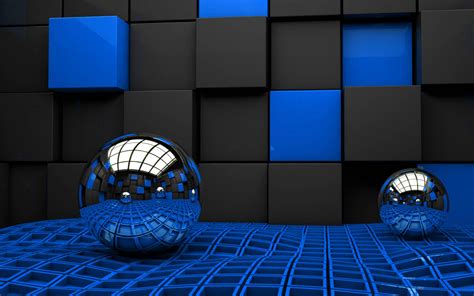 Download Wallpapers Metal 3d Spheres 4k Blue And Black Cubes 3d