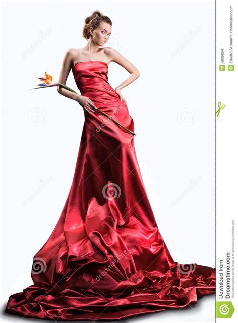 The Beautiful Girl In A Long Red Dress Stock Images