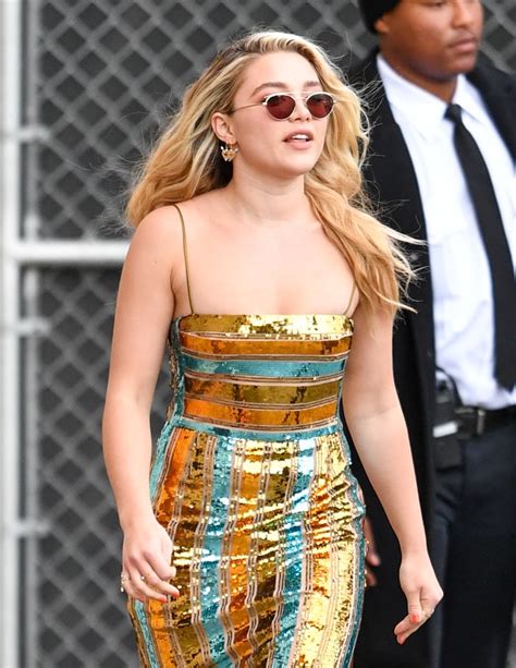 Florence Pugh S Striped Sequin Dress On Jimmy Kimmel Live Popsugar