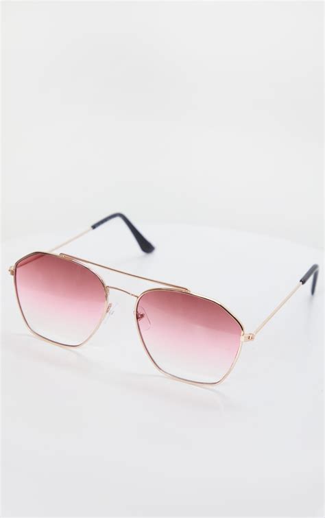 Pink Tinted Aviator Sunglasses Accessories Prettylittlething
