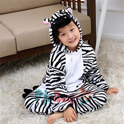 Zebra Kids Flannel Animal Onesie Pajamas