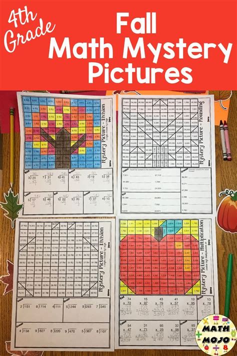 grade fall math mystery pictures fall color  number