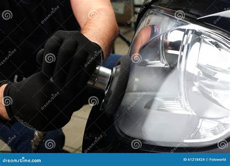 Car Service Polishing Of Optics Of The Car 3 Stock Photo Image Of