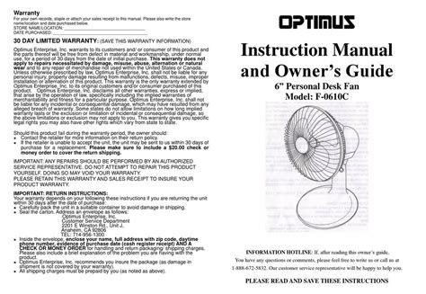 Optimus F 0610c Instruction Manual Pdf Download Manualslib