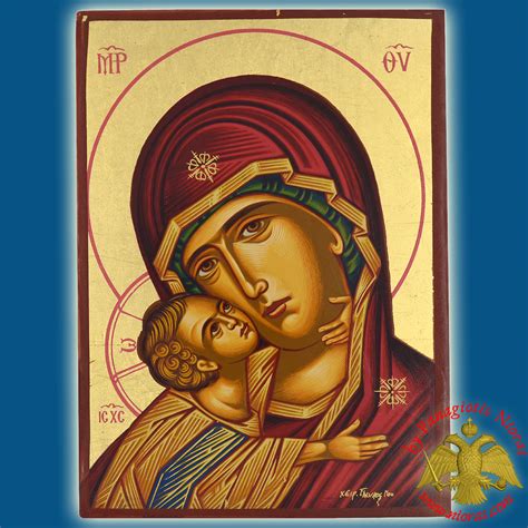 Holy Virgin Mary Panagia Sweet Kissing Detail Byzantine Wooden Icon On