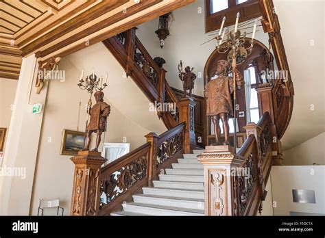 The Main Oak Staircase Inside The Miramare Castletriesteitaly Stock