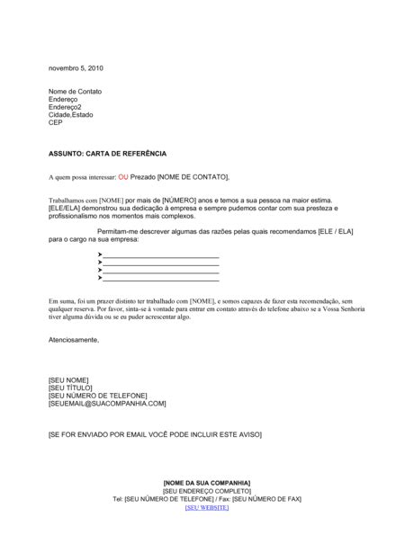 Carta De Referência Curta Documentos E Formulários