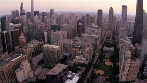 Aerial Sunset View Downtown Chicago Stock Footage Video 100 Royalty