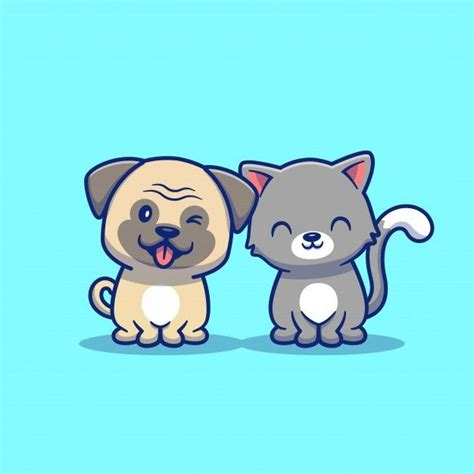 Lindo Gato Y Perro De Dibujos Animados I Premium Vector Freepik