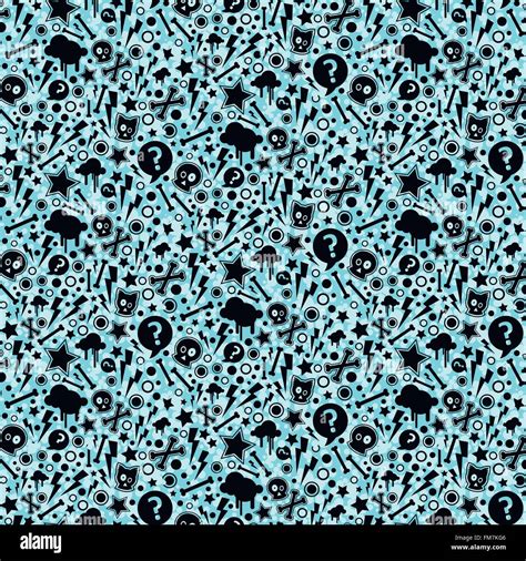 Vector Seamless Pattern With Bones Skulls And Stars Emo Style Stock