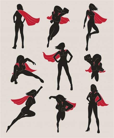 Premium Vector Set Of Female Superhero Супергеройское искусство Супергерои Позы действий
