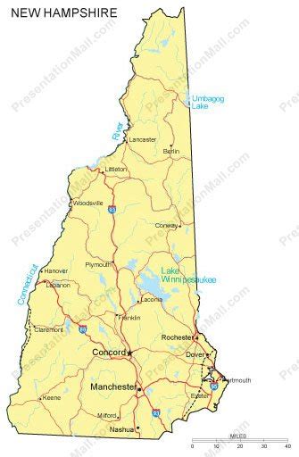 New Hampshire Map Counties Major Cities And Major Highways Digital