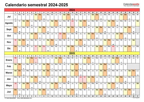 Calendario Semestral 2024 2025 En Word Excel Y Pdf