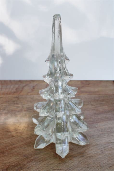 Iridescent Glass Christmas Tree Figurine Clear Pearl Luster White Carnival Glass
