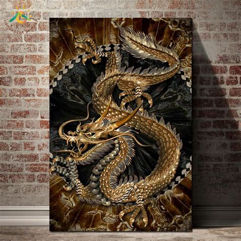 Chinese Gold Dragon Modern Wall Art Print Canvas Painting Prints And