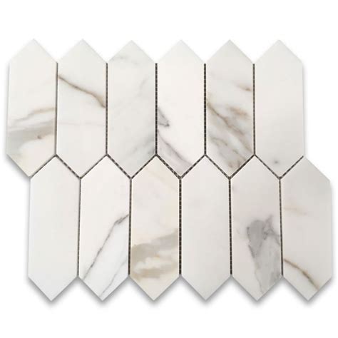 Calacatta Gold Marble 2x6 Picket Fence Elongated Hexagon Mosaic Tile