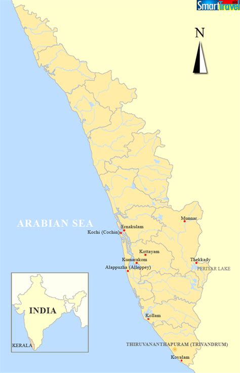 Detailed A4 Printable Map Of Kerala India Listing Popular Sights