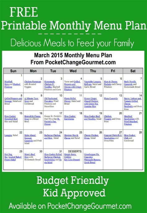 March Menu Plan 2015 Recipe Pocket Change Gourmet