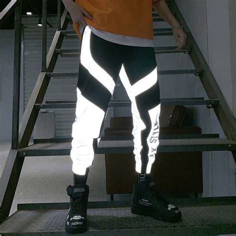 Striped Reflective Pants Mens Hip Hop Casual Tooling Sports Pants