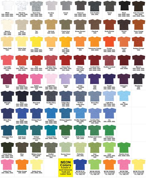 T Shirt Color Chart Shadowsilencer
