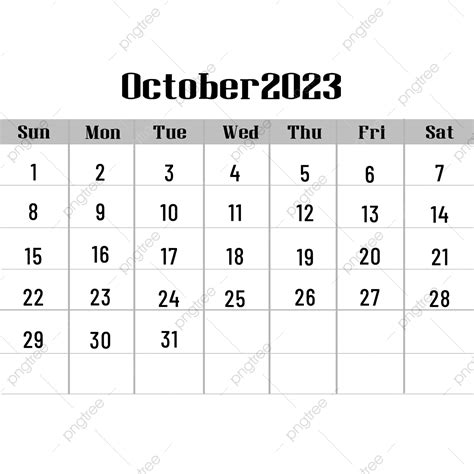 October 2023 Calendar Png Transparent 2023 October Calendar Black