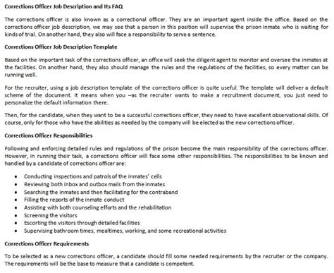 Corrections Officer Job Description And Its Faq Room