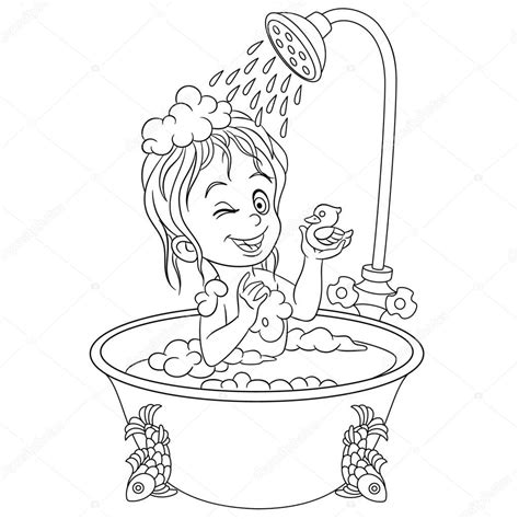 Página Para Colorear Con Chica En El Baño Tomando Una Ducha 2023